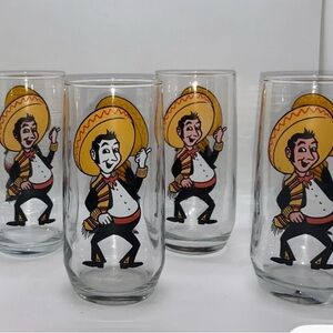 1975 Pepsi Collector Brockway Glass Tumbler Poncho Cartoon Character- Lot of 4